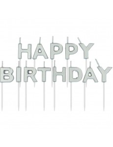 Velas Happy Birthday Prateado